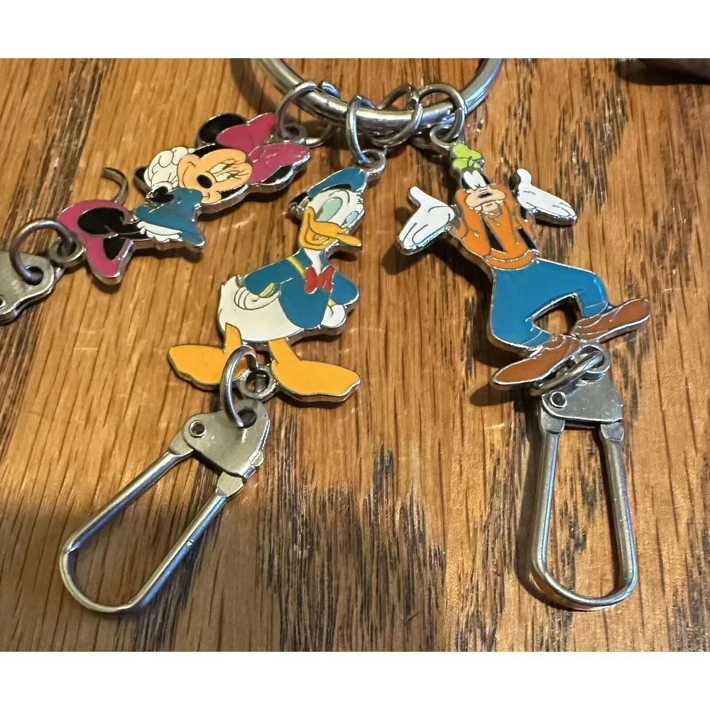 Disney Characters Keychain Metal & Enamel Mickey Head Split Ring w 3 Characters
